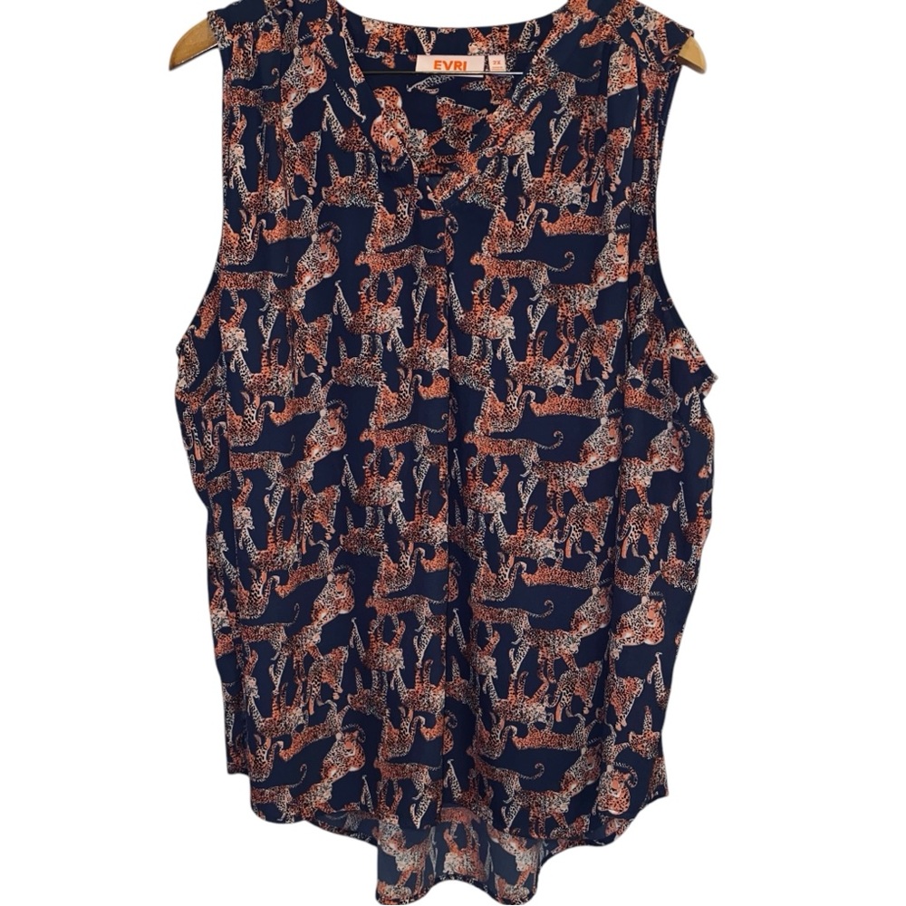 EVRI Women’s Leopard Print Sleeveless Workwear Dressy Blouse Plus sz 2X